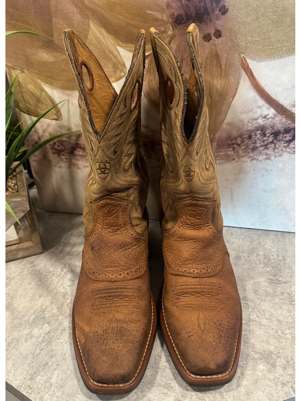 Ariat Heritage Roughstock Men's Brown Leather Square Toe Cowboy Boots Size 9.5D